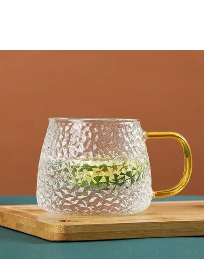 Spaceshoop Clear Borosilicate Glass Coffee Mug with Gold Handle Microwave Safe for Milk Chocolate, Drinks, Mocha, Cappuccino, Tea, Water - Image 1