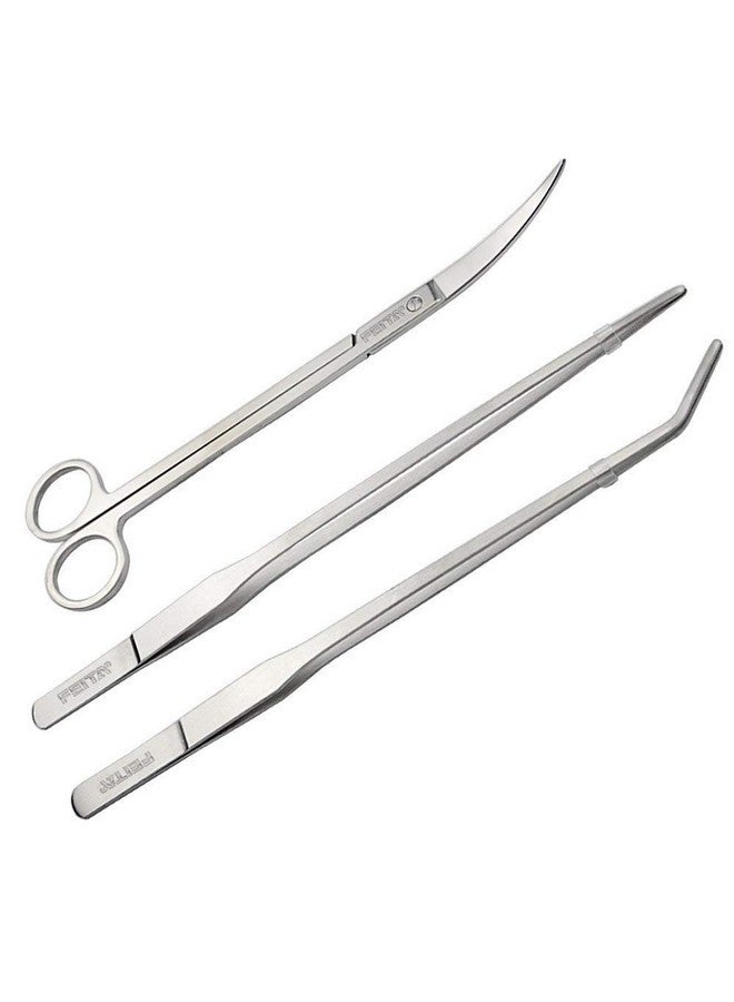 FEITA Aquarium Tweezer Set - FEITA Long Stainless Steel Curved & Straight Aquarium Feeding Tweezers Scissors Maintenance Tools Kit (3 Pcs) - Image 1
