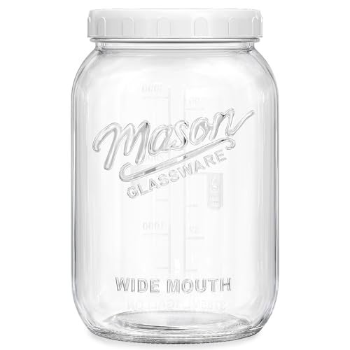 Folinstall 1 Gallon Glass Jar with Lid, Wide Mouth Mason Jars, Large Glass Flour Storage Containers with Airtight Lids, Candy Jar Safe for Cookie, Kombucha, Pickle, Sugar - Image 1