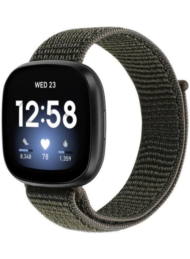 NIBEMINENT Nylon Loop Replacement Band For Fitbit Versa 3 Army Green - Image 2