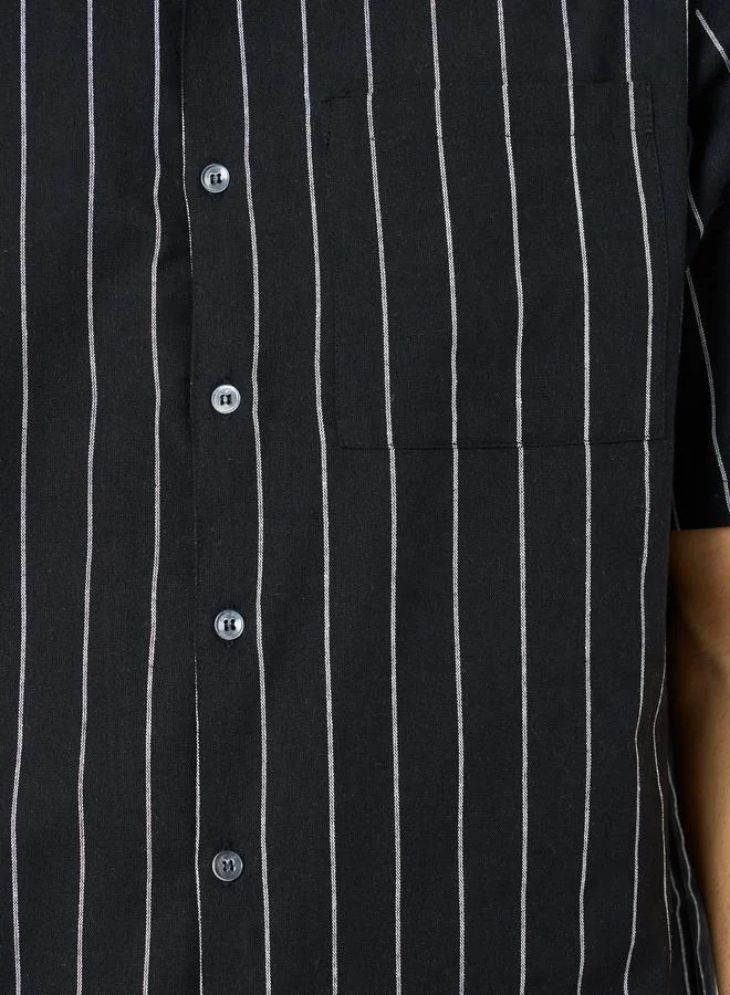 Styli  Men Black Striped Cotton Shirt and Shorts Set for Men | Best Price UAE