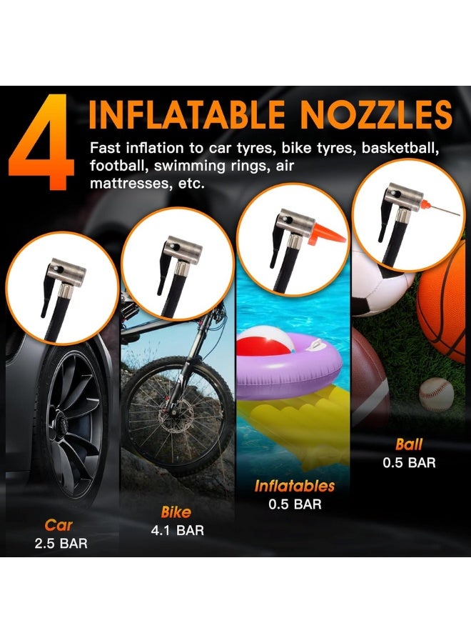 Electric Air Pump 12 V, Portable Pointer Bicycle Pump with 4 Nozzles, 2000 mAh Battery Compressor, Ball Pump, Car Tyre Filler for Car, Bicycle, Ball, Inflatable Items - Image 5