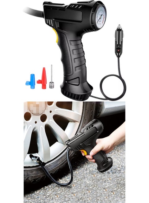 Electric Air Pump 12 V, Portable Pointer Bicycle Pump with 4 Nozzles, 2000 mAh Battery Compressor, Ball Pump, Car Tyre Filler for Car, Bicycle, Ball, Inflatable Items