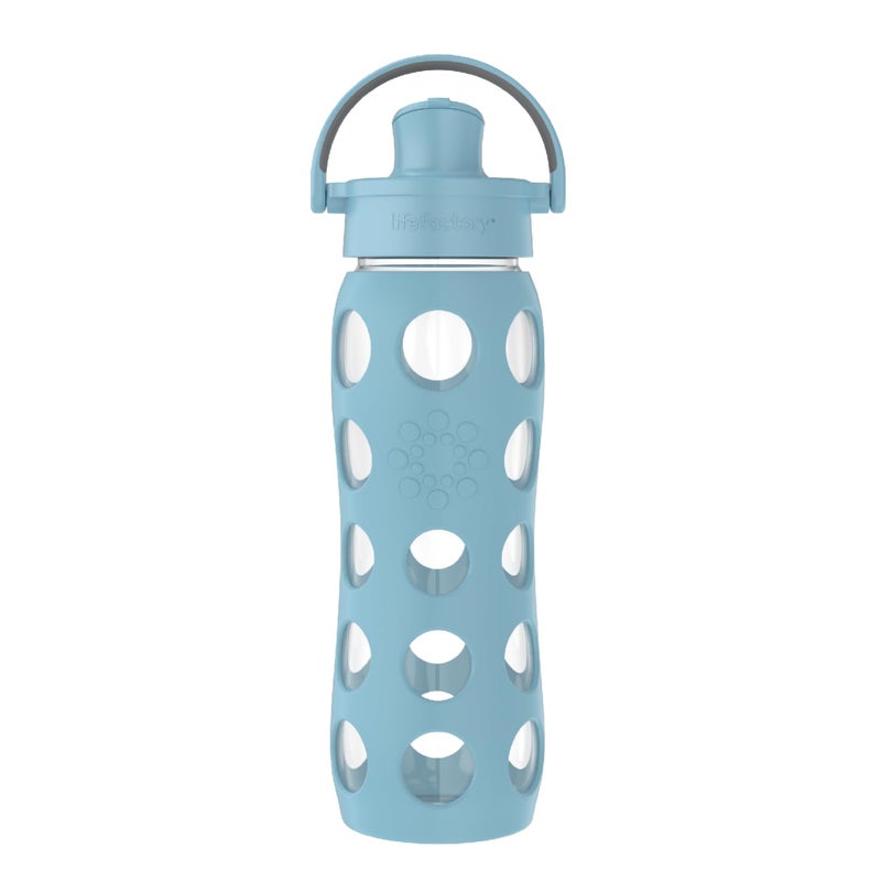 Lifefactory 22-Ounce Glass Water Bottle with Active Flip Cap and Protective Silicone Sleeve, Denim - Image 1