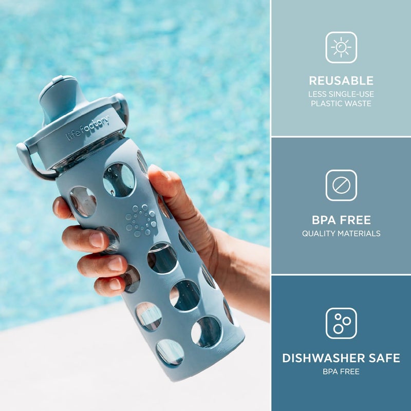 Lifefactory 22-Ounce Glass Water Bottle with Active Flip Cap and Protective Silicone Sleeve, Denim - Image 2
