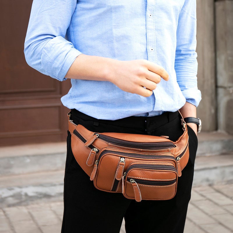 Versatile Mens Leather Fanny Pack Crocodile Pattern 8336 Black  - Image 2