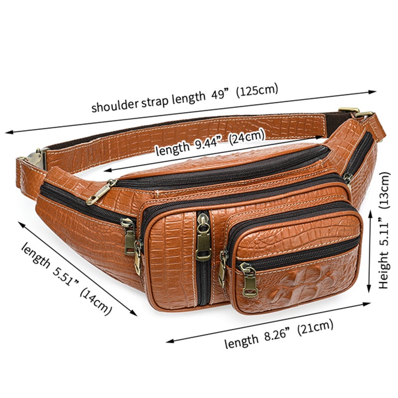 Versatile Mens Leather Fanny Pack Crocodile Pattern 8336 Black  - Image 3