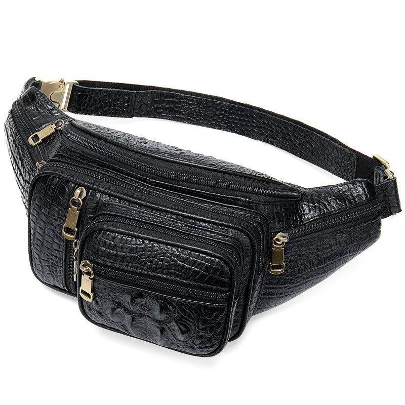 Versatile Mens Leather Fanny Pack Crocodile Pattern 8336 Black  - Image 5