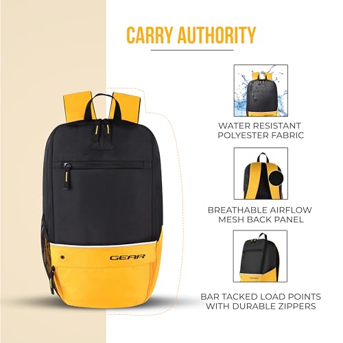 Gear Superior XL 16"/17L Small Water Resistant Backpack | Casual Backpack | College Bag |Travel Bag For Men/Women (Black - Yellow) - Image 3