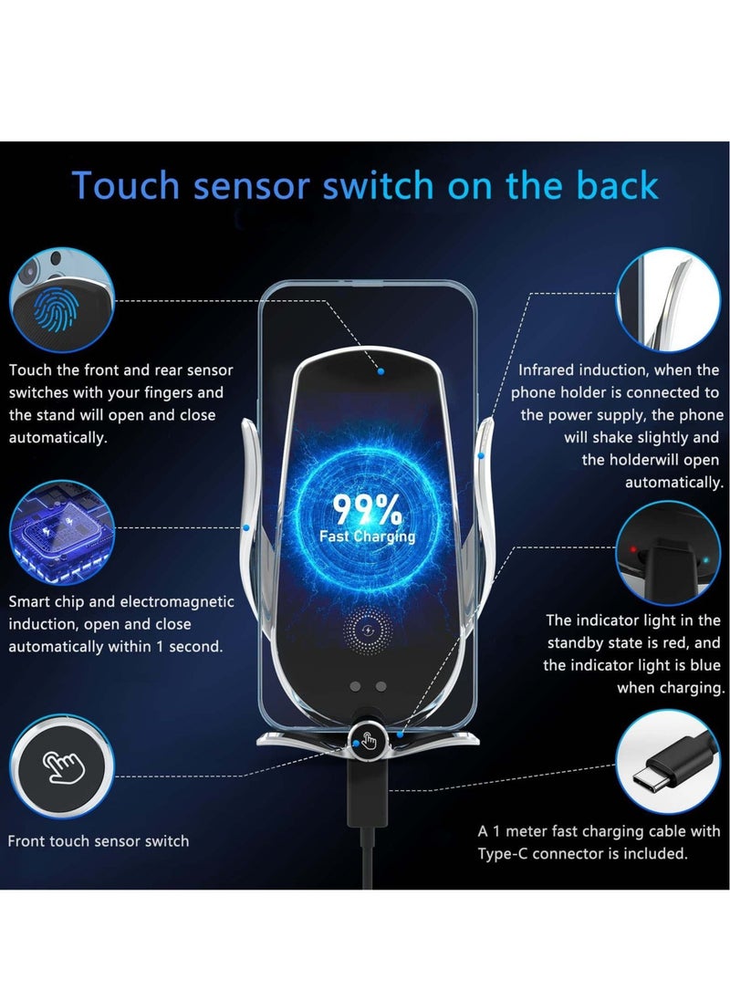 Generic - Wireless Car Charger - 15W Qi Fast Charging, Smart Sensor Air Vent Mount for iPhone and All Smartphones - One-Hand Operation, 360° Rotation - Silver - Image 1