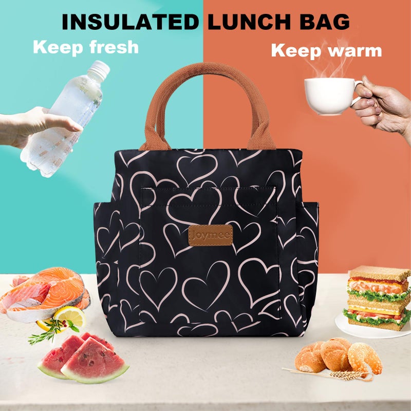 Joymee Lunch Bag Women Insulated Lunch Box Reusable Leakproof Large Spacious Cooler Tote for Women Men Adult with Bottle Holder and Side Pockets for Work Office Travel Picnic - Love Heart - Image 5