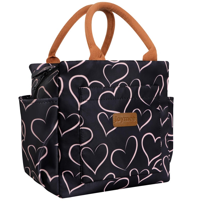 Joymee Lunch Bag Women Insulated Lunch Box Reusable Leakproof Large Spacious Cooler Tote for Women Men Adult with Bottle Holder and Side Pockets for Work Office Travel Picnic - Love Heart - Image 1