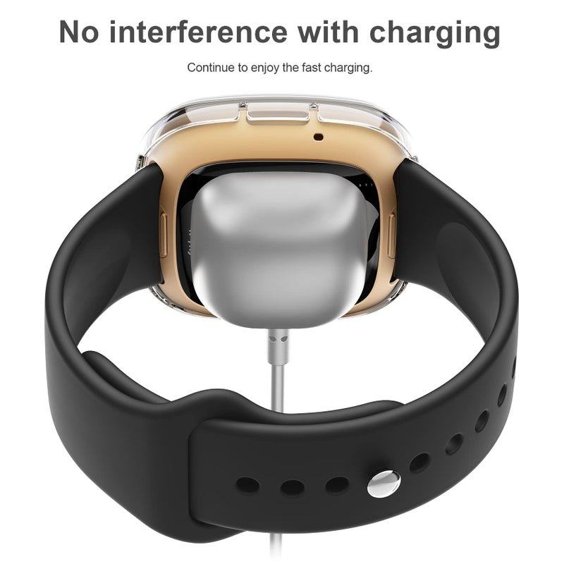 Mugust [3 Pack] Screen Protector for Fitbit Sense/Versa 3 with HD Tempered Glass Sensitive Touch Protective Case, Hard PC Cover with Full Coverage Bumper (Rose Gold/Black/Transparent) - Image 4