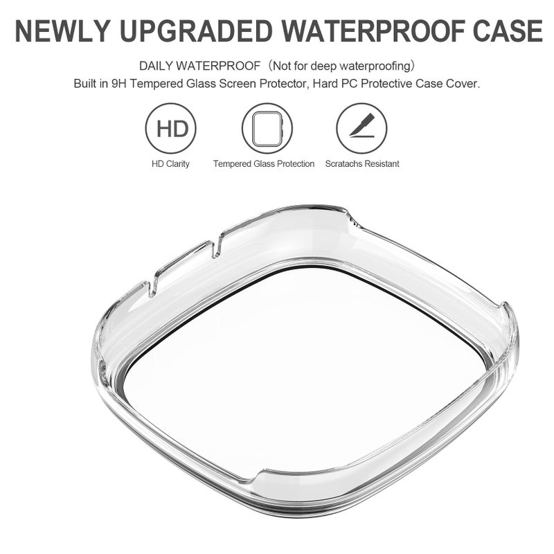 Mugust [3 Pack] Screen Protector for Fitbit Sense/Versa 3 with HD Tempered Glass Sensitive Touch Protective Case, Hard PC Cover with Full Coverage Bumper (Rose Gold/Black/Transparent) - Image 3