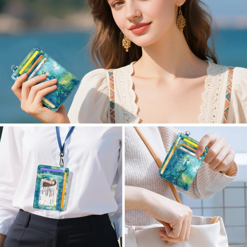 Coco Rossi Slim Credit Card Holder Wallet Women Thin Minimalist Card Organizer Case Cute Small ID Window Girl Ladies Womens Wallets, Peacock - Image 5