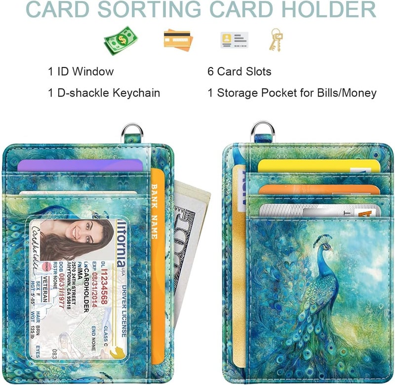 Coco Rossi Slim Credit Card Holder Wallet Women Thin Minimalist Card Organizer Case Cute Small ID Window Girl Ladies Womens Wallets, Peacock - Image 2