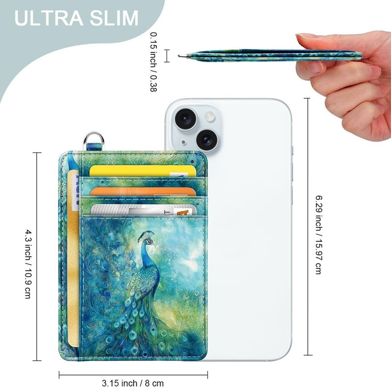 Coco Rossi Slim Credit Card Holder Wallet Women Thin Minimalist Card Organizer Case Cute Small ID Window Girl Ladies Womens Wallets, Peacock - Image 3