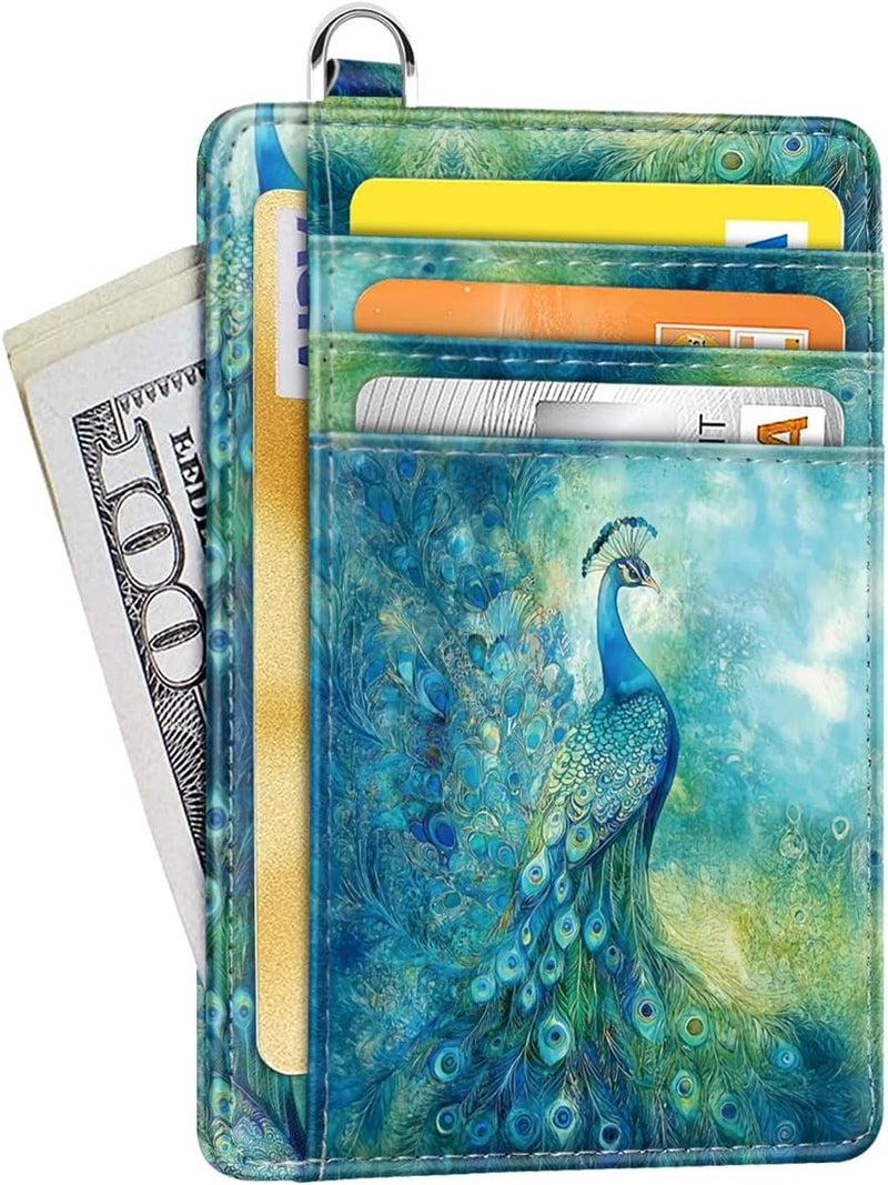Coco Rossi Slim Credit Card Holder Wallet Women Thin Minimalist Card Organizer Case Cute Small ID Window Girl Ladies Womens Wallets, Peacock - Image 1