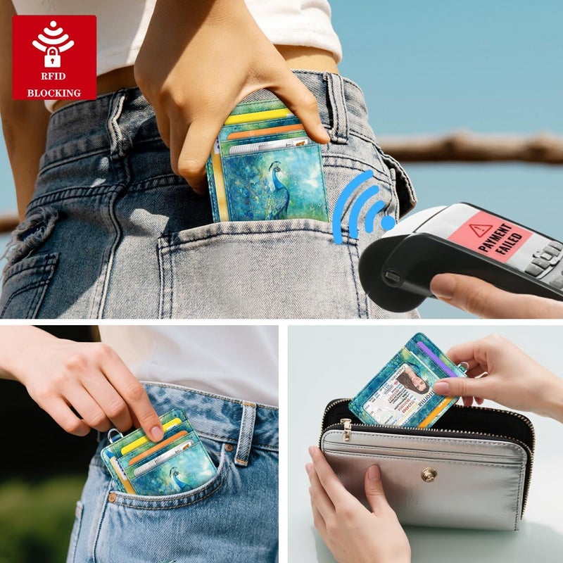 Coco Rossi Slim Credit Card Holder Wallet Women Thin Minimalist Card Organizer Case Cute Small ID Window Girl Ladies Womens Wallets, Peacock - Image 4