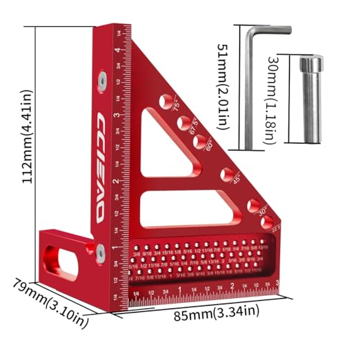 CCIEAO 3D Multi-Angle Carpenter Square Scriber, 22.5-90 Degree Drawing Line Ruler with Pin, High Precision Woodworking Square Protractor for Carpenters,Construction,Craftsmen and DIY (Inch) - Image 5