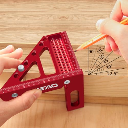 CCIEAO 3D Multi-Angle Carpenter Square Scriber, 22.5-90 Degree Drawing Line Ruler with Pin, High Precision Woodworking Square Protractor for Carpenters,Construction,Craftsmen and DIY (Inch) - Image 2