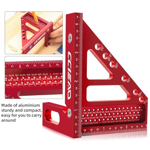 CCIEAO 3D Multi-Angle Carpenter Square Scriber, 22.5-90 Degree Drawing Line Ruler with Pin, High Precision Woodworking Square Protractor for Carpenters,Construction,Craftsmen and DIY (Inch) - Image 4