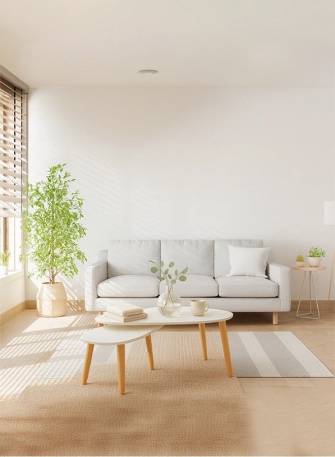 YI ONE طقم طاولات قهوة – طاولتين بيضويتين الشكل مع سطح أبيض وأرجل خشبية، 750×430×390 مم، أثاث غرفة معيشة حديث - Image 5