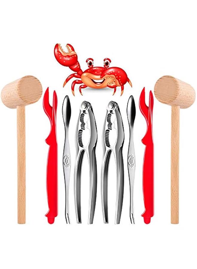 Crab Crackers and Tools - Crab Leg Crackers and Tools Including 2 Lobster Crab Crackers 2 Lobster Shell Forks 2 Seafood Forks 2 Lobster Crab Mallets - Image 1