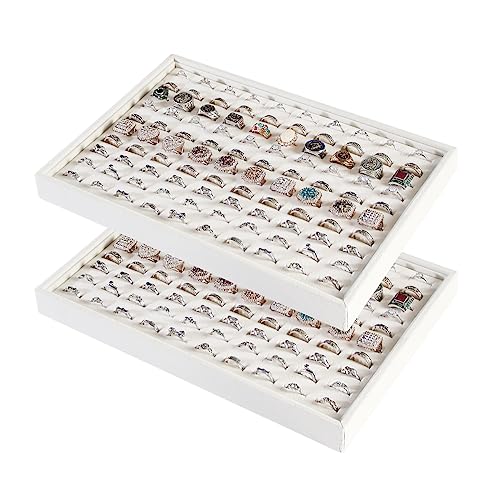 Coward 2PcsSet Stackable Ring Organizer Tray Beige Velvet Ring Earring Stud Jewelry Display Holder Tray for Store Selling or Home Show Storage - Image 1