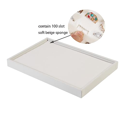Coward 2PcsSet Stackable Ring Organizer Tray Beige Velvet Ring Earring Stud Jewelry Display Holder Tray for Store Selling or Home Show Storage - Image 3