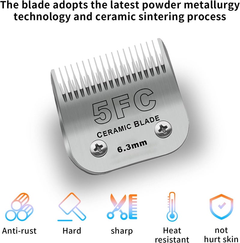 DODAER 3 Pack 5FC Detachable Pet Dog Grooming Ceramic Blades,Compatible with Andis,Oster A5,Wahl KM-10 Series,Size 5FC Blade 1/4-Inch 6.3MM Cut Length - Image 2
