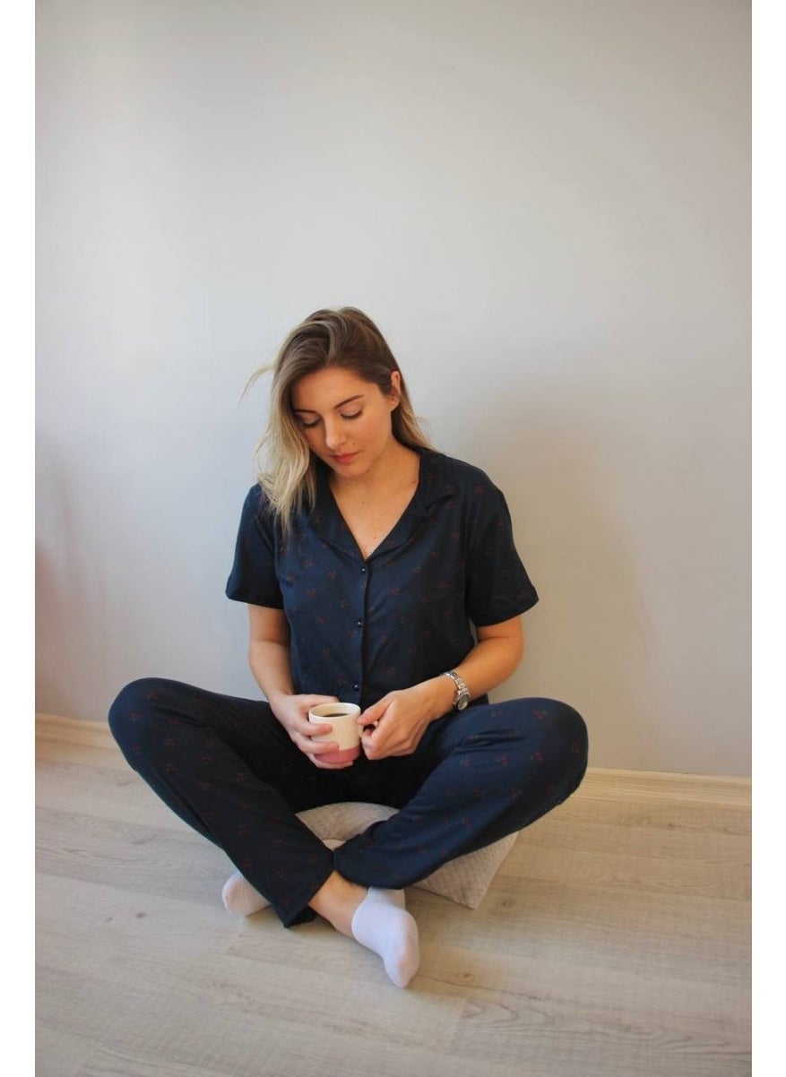 Bie's Women's Low Sleeve Oversize Top Front Buttoned Short Sleeve Viscose Shirt Collar Pajama Set  - Image 5