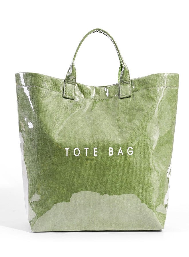 Lushandy PVC Tote Bag for Women Large Plastic Tote Bag for Work Letter Print Hobo bag Kraft Paper Work Handbags Purses, Grass Green, 13.19 x 5.71 11.81 inches - Image 1