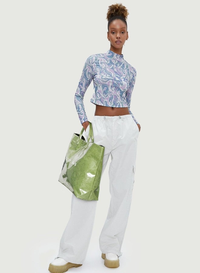 Lushandy PVC Tote Bag for Women Large Plastic Tote Bag for Work Letter Print Hobo bag Kraft Paper Work Handbags Purses, Grass Green, 13.19 x 5.71 11.81 inches - Image 3