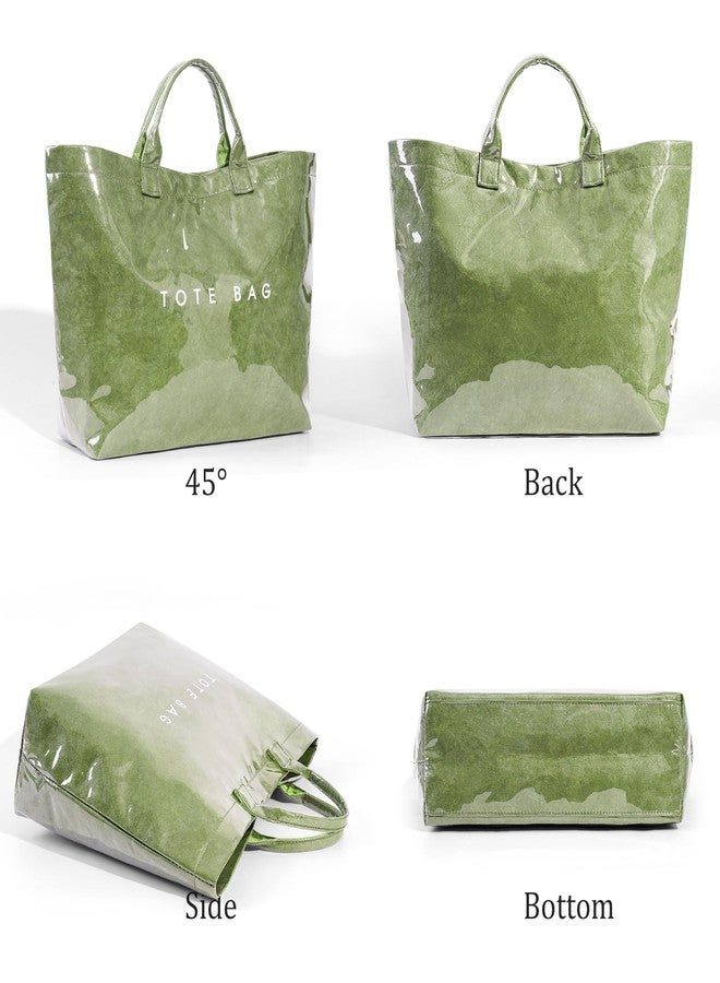 Lushandy PVC Tote Bag for Women Large Plastic Tote Bag for Work Letter Print Hobo bag Kraft Paper Work Handbags Purses, Grass Green, 13.19 x 5.71 11.81 inches - Image 5