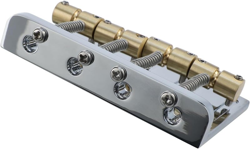 OVSAL Chrome Electric Bass Guitar Bridge with Brass Saddles Zinc Alloy Plate 4 String Fixed Bridge Compatible with Fender Jazz Precision Bass Bridge Replacement Parts - Image 3