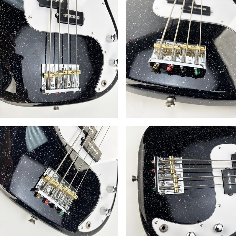 OVSAL Chrome Electric Bass Guitar Bridge with Brass Saddles Zinc Alloy Plate 4 String Fixed Bridge Compatible with Fender Jazz Precision Bass Bridge Replacement Parts - Image 5