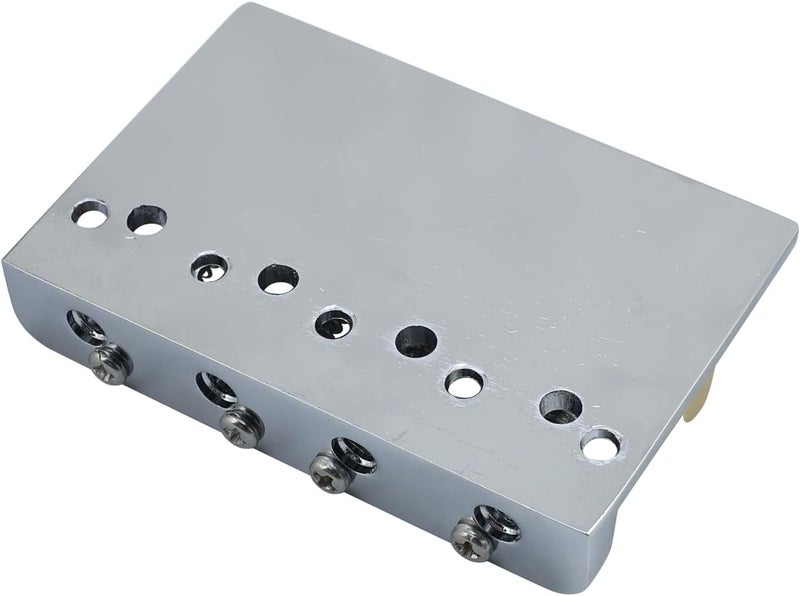 OVSAL Chrome Electric Bass Guitar Bridge with Brass Saddles Zinc Alloy Plate 4 String Fixed Bridge Compatible with Fender Jazz Precision Bass Bridge Replacement Parts - Image 4