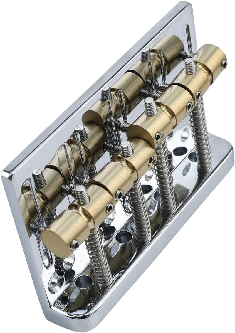OVSAL Chrome Electric Bass Guitar Bridge with Brass Saddles Zinc Alloy Plate 4 String Fixed Bridge Compatible with Fender Jazz Precision Bass Bridge Replacement Parts - Image 2