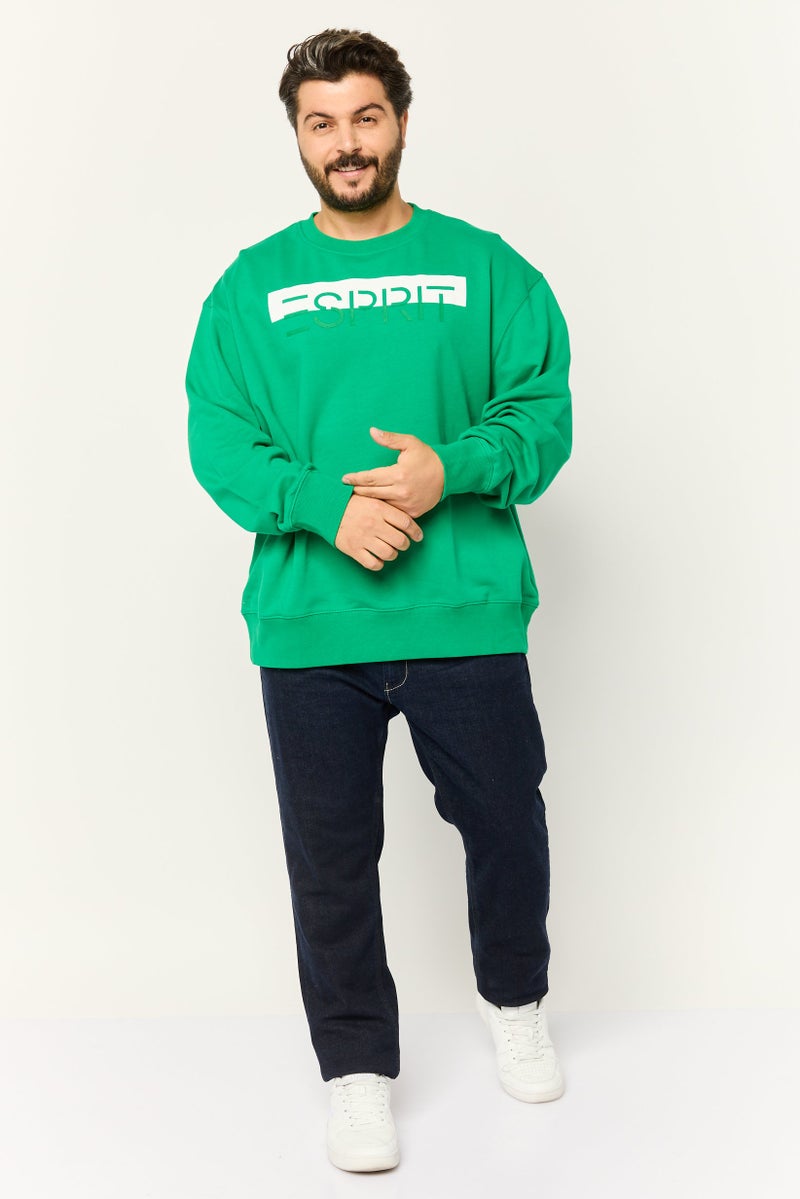 ESPRIT Men Ribbed Collar Brand Logo Long Sleeves Sweatshirt, Green - Image 4