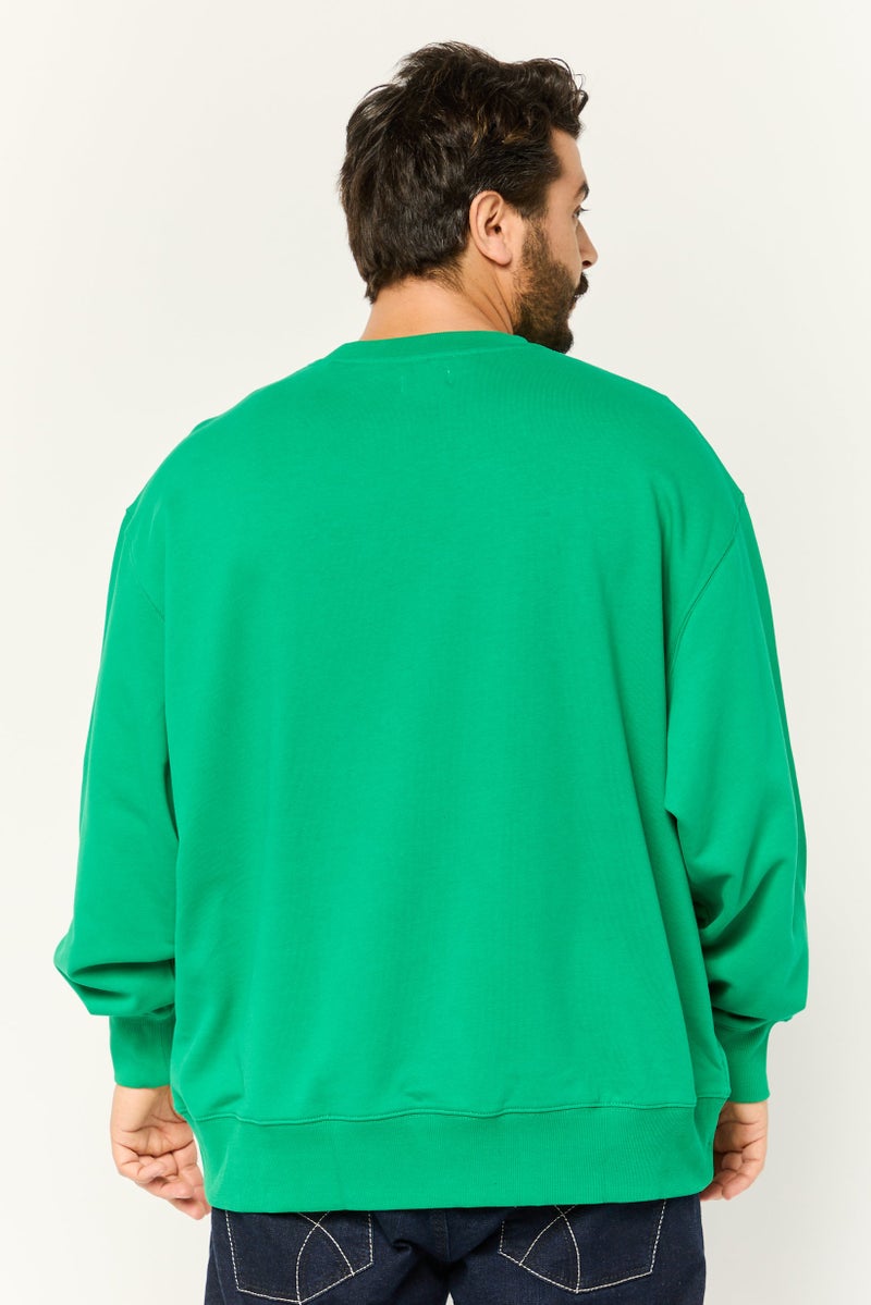 ESPRIT Men Ribbed Collar Brand Logo Long Sleeves Sweatshirt, Green - Image 3