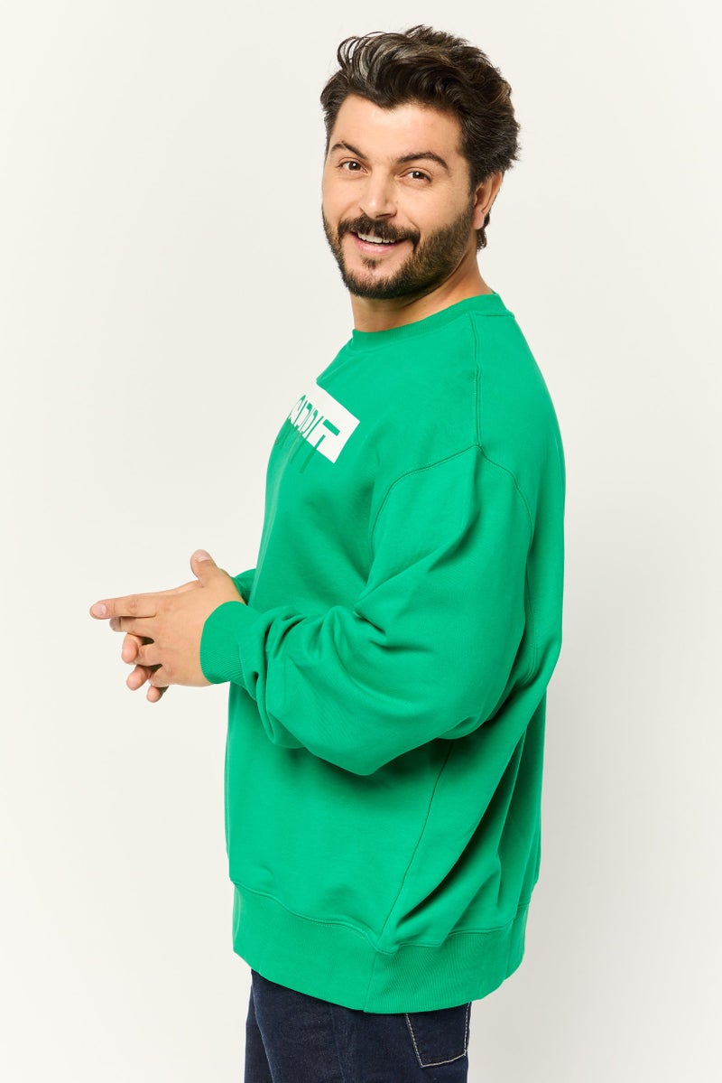 ESPRIT Men Ribbed Collar Brand Logo Long Sleeves Sweatshirt, Green - Image 2