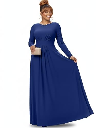 KOH KOH Petite Womens Long Full Sleeve Sleeves Flowy Empire Waist Fall Winter Modest Formal Floor Length Abaya Muslim Gown Gowns Soft Jersey Maxi Dress Dresses CobaltRoyal Blue XS 24 - Image 1