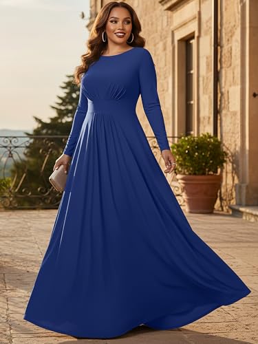 KOH KOH Petite Womens Long Full Sleeve Sleeves Flowy Empire Waist Fall Winter Modest Formal Floor Length Abaya Muslim Gown Gowns Soft Jersey Maxi Dress Dresses CobaltRoyal Blue XS 24 - Image 3