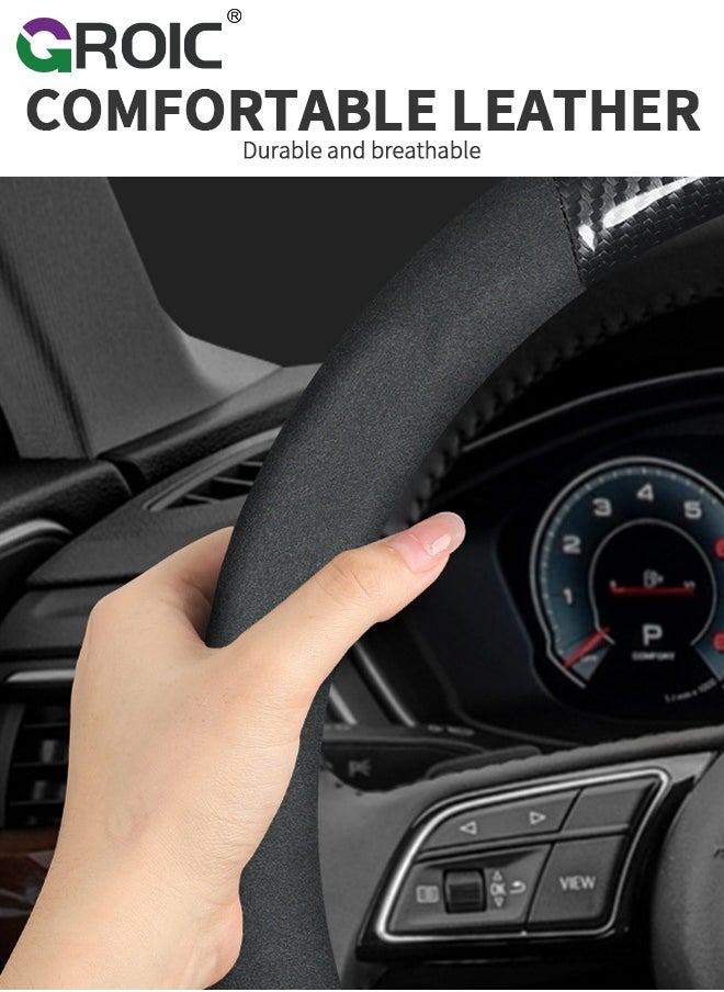 GROIC D-Shaped Flat Bottom Steering Wheel Cover, Universal 15 inch Breathable Anti Slip Steering Wheel Covers, Car Interior Accessories, Auto Steering Wheel Protector  - Image 4
