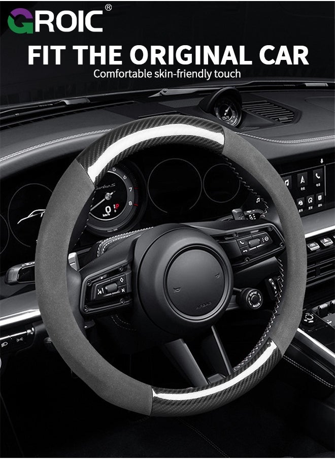 GROIC D-Shaped Flat Bottom Steering Wheel Cover, Universal 15 inch Breathable Anti Slip Steering Wheel Covers, Car Interior Accessories, Auto Steering Wheel Protector  - Image 5