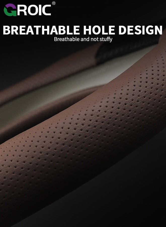 D-Shaped Flat Bottom Steering Wheel Cover, Universal 15 inch Breathable Anti Slip Steering Wheel Covers, Car Interior Accessories, Auto Steering Wheel Protector