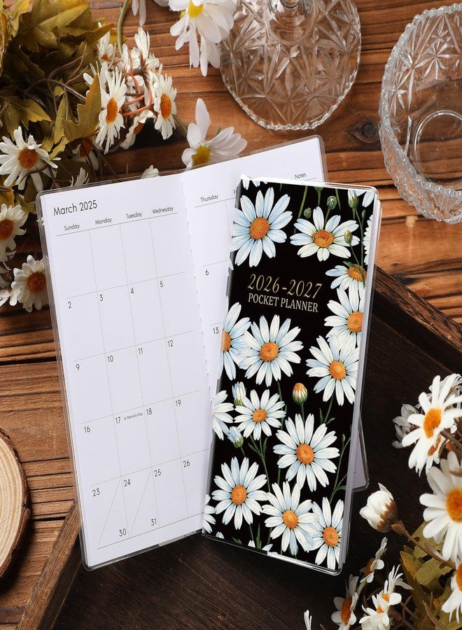 ReliThick 2026-2027 Pocket Calendar for Purse Small Monthly Planner Notebook with PVC Cover Pocket Calendar Journals Notepads Appreciation Gift for Women Mom Friends Teacher(Black Daisy) - Image 5