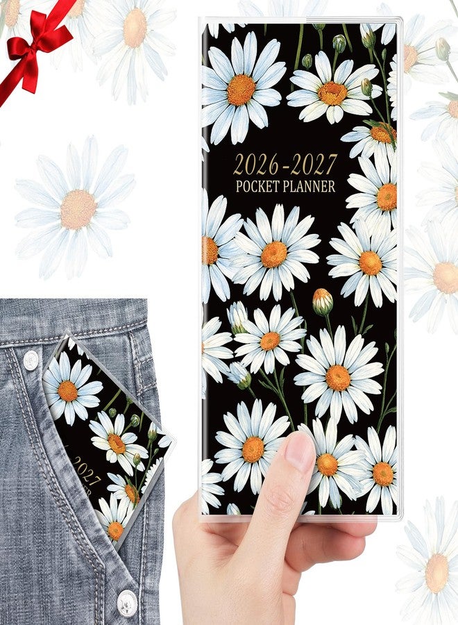 ReliThick 2026-2027 Pocket Calendar for Purse Small Monthly Planner Notebook with PVC Cover Pocket Calendar Journals Notepads Appreciation Gift for Women Mom Friends Teacher(Black Daisy) - Image 1