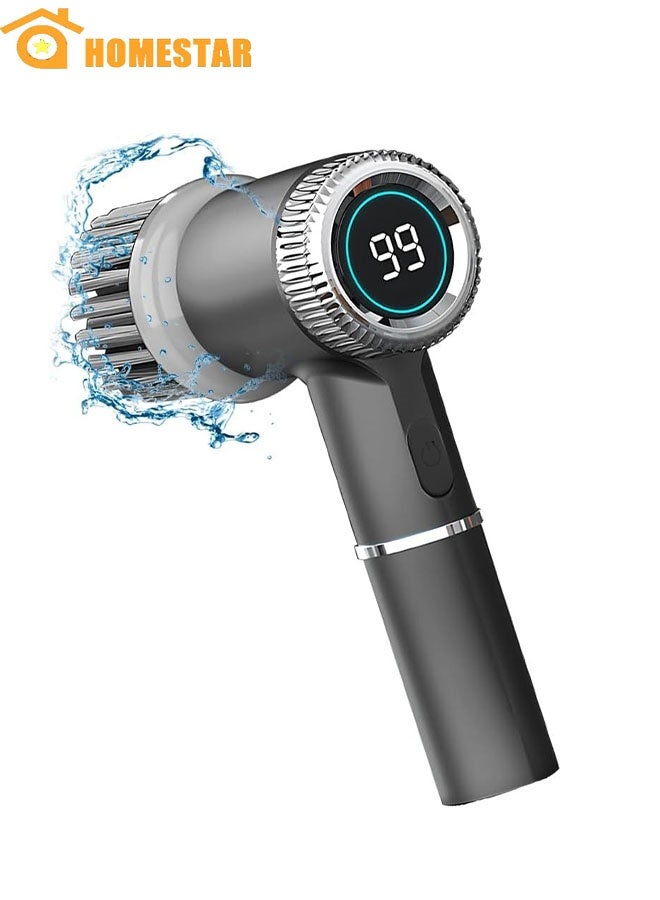 HOMESTAR Rechargeable Electric Spin Scrubber, Cordless Cleaning Brush with Long Handle, for Bathroom Tub, Floor, Tile, Kitchen and Shoes, Grey - Image 1